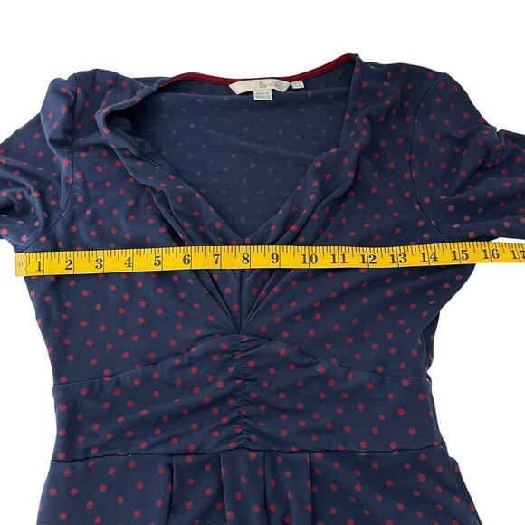 Boden Marion Jersey Knit 3/4 Sleeve Polka Dot Print Navy/Red Mini Dress (4L) - Picture 10 of 14